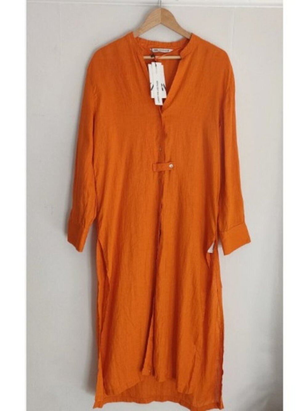 ZARA LINEN KAFTAN DRESS TUNIC Midi Shirt Front Long XS 4786/081